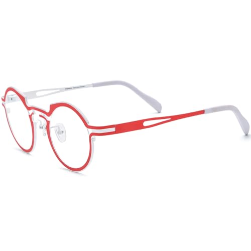 Image of FONEX Colorful Pure Titanium Glasses Frame Women Retro Round Eyeglasses