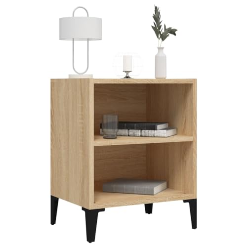 Vorpalize Table de chevet avec pieds en métal - Chêne Sonoma - 40 x 30 x 50 cm - Table de chevet stable avec deux compartiments - Table d'appoint étroite...