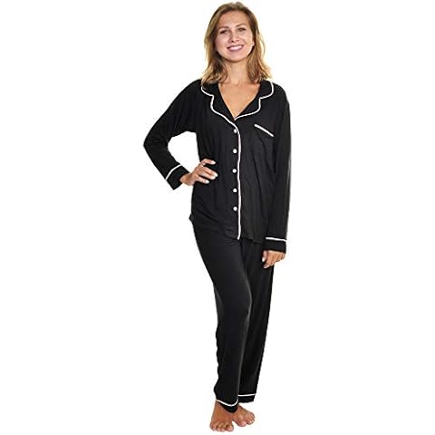 Angelina Women's Classic Modal Soft Button-Up Long Sleeve Pajama Set, MLON_M-L Cover
