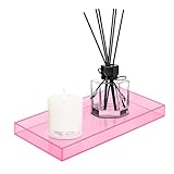 ROYALITA Acrylic Tray Bathroom Tray for Countertop, Guest Towel Holder Tray for Napkin Perfume Jewelry Makeup, Vanity Trays for Soap Dispenser, Aromatherapy, Cup & Candle, Pink