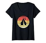 Damen Zelten Retro Style Vintage T-Shirt mit V-Ausschnitt