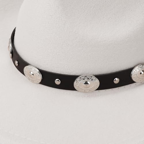 Image of DRESHOW Women Men Classic Felt Wide Brim Western Cowboy & Cowgirl Cap Belt Buckle Retro Panama Hat Unisex Rolled up Caps