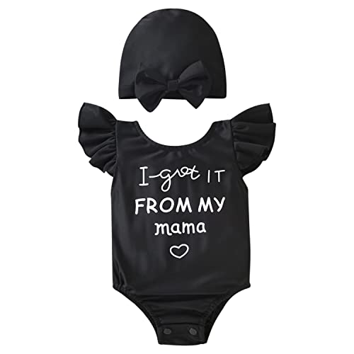 Unutiylo Baby Girls Summer Swimsuit Onepiece Swimwear Infant Sunsuit Bathing Suits Ruffled Flutter Sleeve I Got It Print Beach Wear From My Mama Letter Toddler Girl Swimming Wear 2-3T Black #TOP29