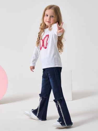 Image of Toddler Girl Clothes Long Sleeve Cartoon & Letter Graphic Top + Fruit Stationery Print Flared Leg Pants