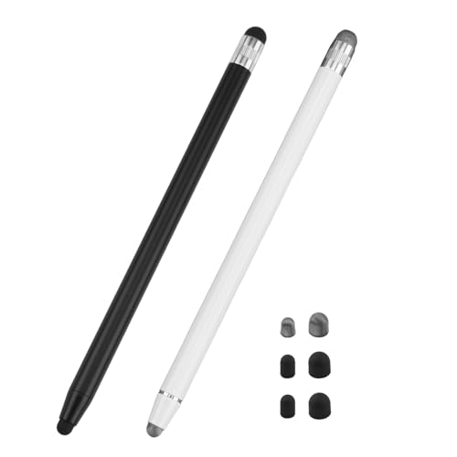 Lápiz capacitivo para tabletas táctiles y smartphones, juego de 2 con 6 puntas intercambiables, compatible con iPhone, iPad, Samsung, Huawei, Xiaomi, Chromebook y muchos otros, color negro y plateado