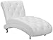 Baxton Studio Pease Contemporary Faux Leather Upholstered Crystal Button Tufted Chaise Lounge, White