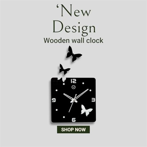Image of cozyloom Butterfly Theme Square Acrylic Wall Clock | Modern 3D Decorative Wall Clock with Stylish Butterfly Design for Living Room, Bedroom, Office & Home Decor