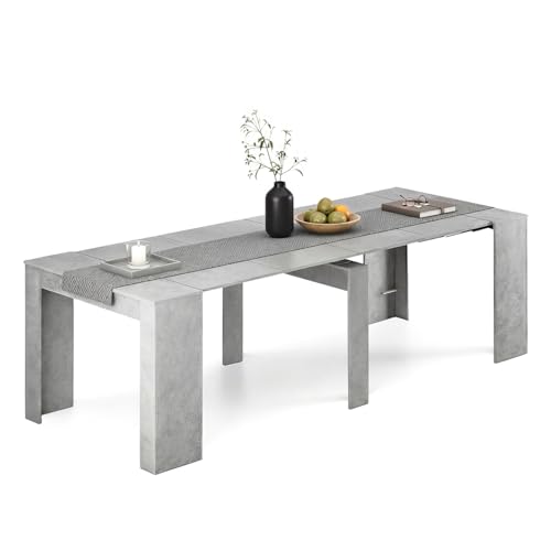 duehome | Mesa de Comedor, Consola, Mesa Extensible, Mesa para Salon, Recibidor o Cocina, Acabado en Cemento, Modelo Denis, Medidas: 50-235 cm (Largo) x 90 cm (Ancho) x 78 cm (Alto)