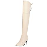  Sucreven Mujer Tacón De Aguja Botas Altas De Muslo Tacón Alto Sobre La Rodilla Boots Casual Cozy Zapatos Largas Puntiagudo Sobre La Rodilla Boots Sin Cordones Albaricoque Talla 38 Eu/39Cn