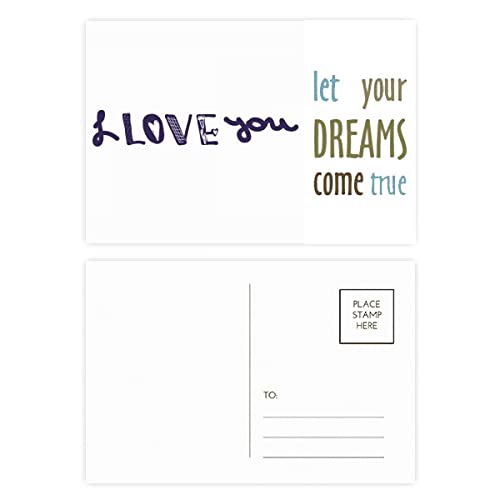 Tarjetas de agradecimiento "I Love You - Dream Come True" en inglés, juego de notas de gratitud
