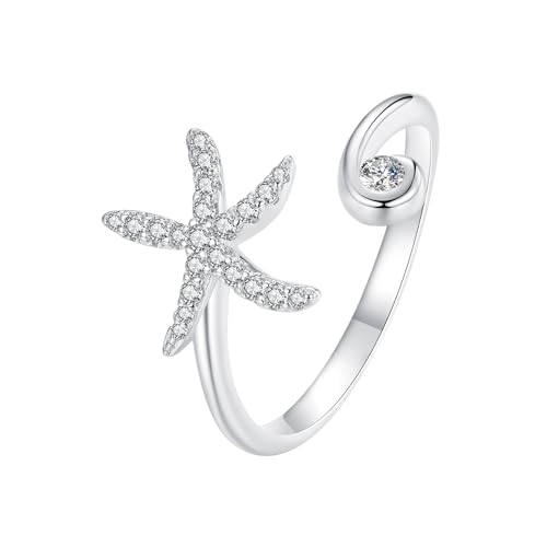 Bague étoile de mer en argent 925 et oxydes de zirconium scintillants