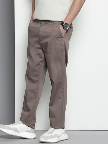 Image of The Indian Garage Co Men Regular Fit Solid Mid-Rise Stretchable Chinos