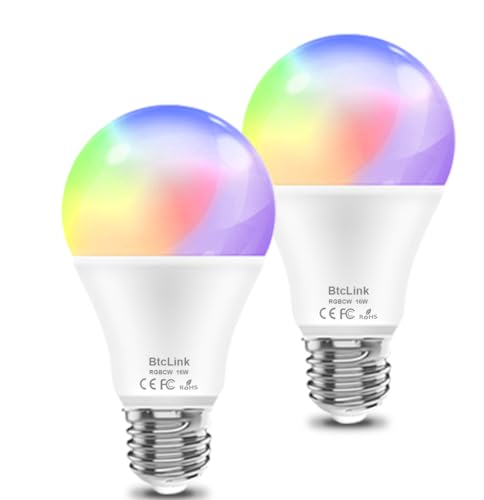 Smart Light Bulbs 150W Equivalent, 1600LM 16W Alexa Light Bulb, E26 A19 Bright Color Changing Bulbs for Room Decorations, 2.4 GHz WiFi LED Light Bulbs Compatible with Alexa, Google, 2 Packs