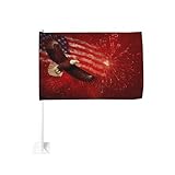 Amerikanische Flagge mit Adler, der im Feuerwerk schwebt, Autoflagge, Fensterclip, 30 x 45 cm,...