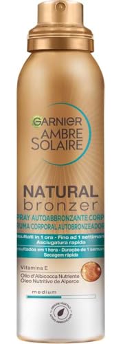 Garnier Spray Autoabbronzante Natural Bronzer, Per un'Abbronzatura Uniforme e Naturale, A Rapido Assorbimento, Azione Nutriente, Con Olio di Albicocca e Vitamina E, Ambre Solaire, 150 ml