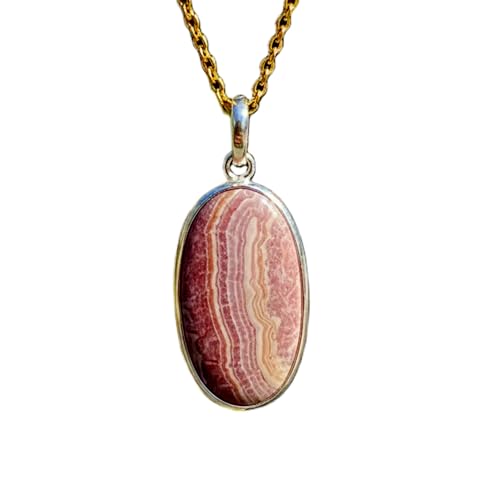 Collier pendentif ovale rhodochrosite naturelle argent sterling
