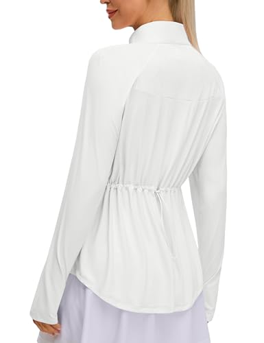 BMJL Womens Athletic Jackets Quick Dry SPF Sun Protection Shirts for Women Long Sleeve Hiking with Slim Fit Cinch Waist(L White)