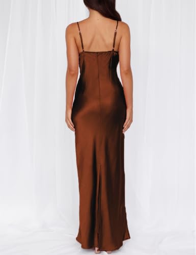 Image of Formal Satin Silk Spaghetti Strap Maxi Dresses for Women Wedding Guest