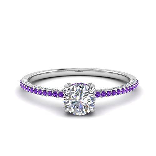 Image of Choose Your Gemstone Delicate Hidden Halo Diamond CZ Ring 925 Sterling Silver Round Shape Petite Engagement Rings Minimal Modern Design Birthday Gift Wedding Gift US Size 4 to 12