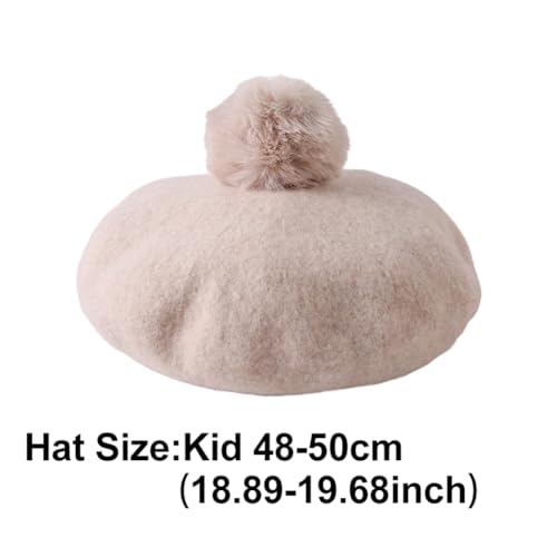 Child Size Berets Hat with Big Pompom, Classic French Artist Hat for Children, Kids, Solid Color2