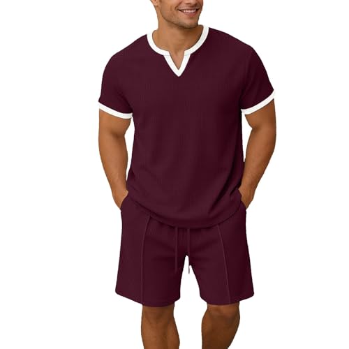Ensemble t-shirt et short rouge XXXL pour homme tenue décontractée