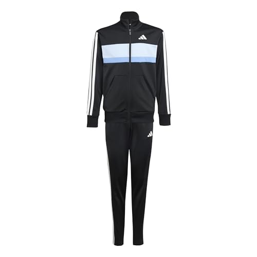 adidas Mixte enfant SEASONAL ESSENTIALS TIBERIO 3 STRIPES TRICOT TRACKSUIT, black/glow blue/blue fusion/white, 11-12 Years