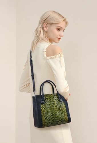 Crossbody Bag For Women Leather Shoulder Bag Top Handle Tote Bag Medium Satchel Vintage Embossing Pattern Pusre and Handbag (Grey Black)2