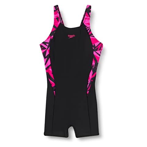 Speedo Girl's Hyperboom Splice Legsuit, Comfortable Fit, Extra Coverage and Movement, Black and Pink, 9-10 Years Cover