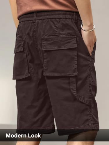 Image of Leriya Fashion Men Cotton Cargo Shorts | Lightweight Shorts Pant for Men | Elastic Waist with Drawstring | Casual Summer Cargo Short's for Man with Pockets