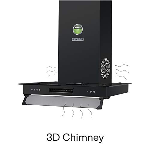 Image of Faber 60 cm 1095 m /HR Straight Glass Kitchen Chimney (3N1 AEROSTATION GLAMOUR 3D FT BK 60, Baffle Filter, Black)