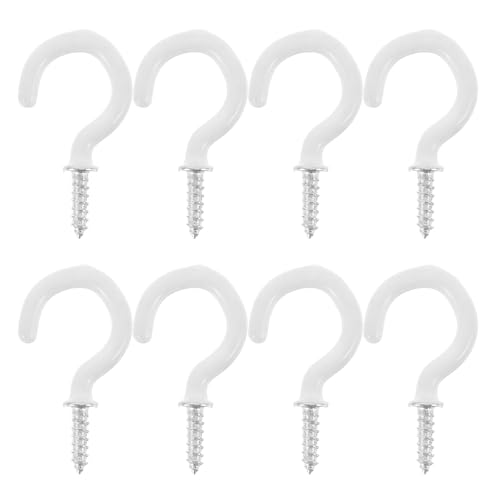 Happyyami 8個 開口自攻属ねじフック 白コーティング 天井吊り下げ用多機能収納フック キッチン浴室寝室対応丈夫で省スペース