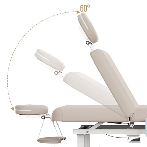 Image of pouseayar Heavy Duty Electric Stationary Massage Table with Backrest Adjustable and Storage Space for Treatment /Medical Spa /Facial /Beauty /Massage Bed and More - 30 x 75 - Beige Gray