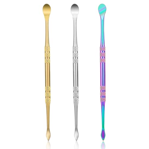 3Pcs Wax Carving Tools Stainless Steel, Double-Ended Sculpting Spoon Tools, 4.8'' Wax Rig Tool Set, Carving Wax Tool Kit for Clay Pottery Detailing Modeling (Rainbow Silver Gold)