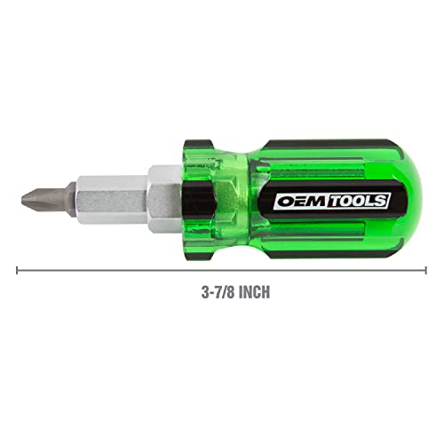 Oemtools 22592 Stubby 6 In 1 Screwdriver With Acetate Handle, Changeable Screwdriver, Non-Insulated Stubby Screwdriver Set With Magnetized Driver Bits #TOP4