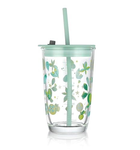 Image of Kamvy Reusable Glass Tumbler with Lid & Straw Pack of 1, 400ml Multipurpose Drinking Glasses Coffee Sipper Mugs for Juice Smoothies Iced Tea Indoor & Outdoor Cup (Mint Green)
