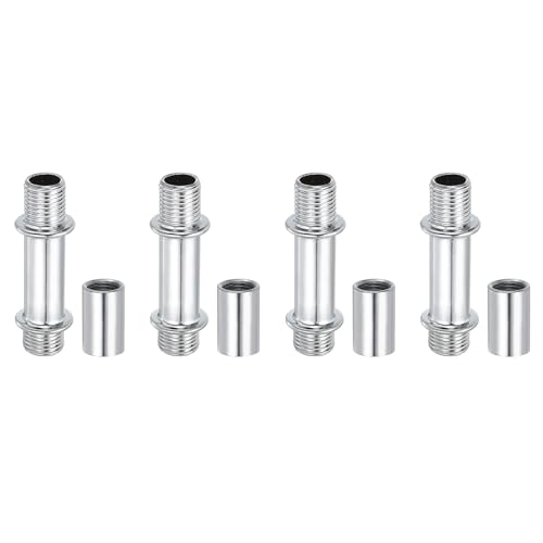 Image of PATIKIL Straight Pipe Lamp Stems Rod Kit, 4Set M10 Carbon Steel 40mm(1.57 inch) Long Double End Thread Rod with Coupling Nuts Sleeve Connector for Table Lamps Chandeliers, Silver Tone