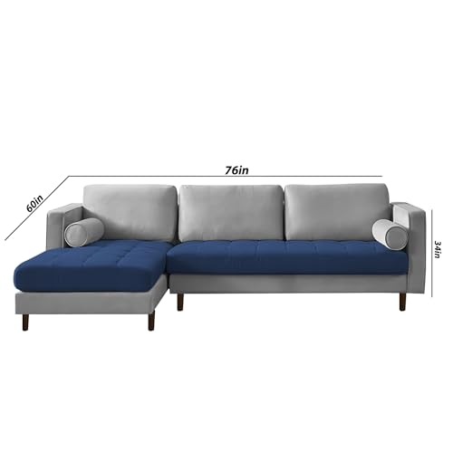 Image of Lezra LHS 4 Seater L Shape Sofa Set for Living Room (Blue Grey Fabric) Premium Fabric Sofa