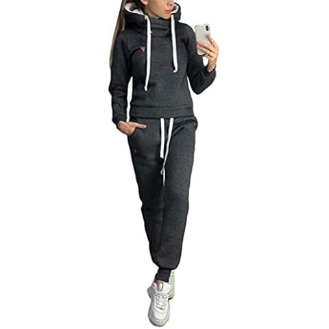 Onsoyours Women 2 Piece Long Sleeve Tracksuit Set Plus Size Hoodie Sport Workout Outfits Top and Jogger Pant A Black 12 Cover