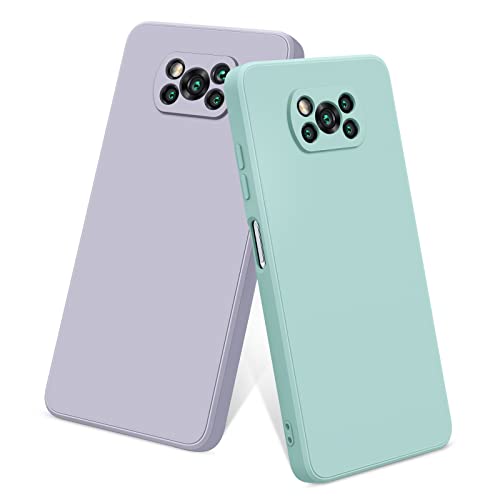 Wanme Funda para Xiaomi Poco X3 Pro/Xiaomi Poco X3 NFC Funda, [2 Pack] Carcasa Antigolpes y Anti-Arañazos con Parachoques de TPU Suave Flexible, Especial Diseño de Borde Recto, Cían Claro/Lavanda Cover