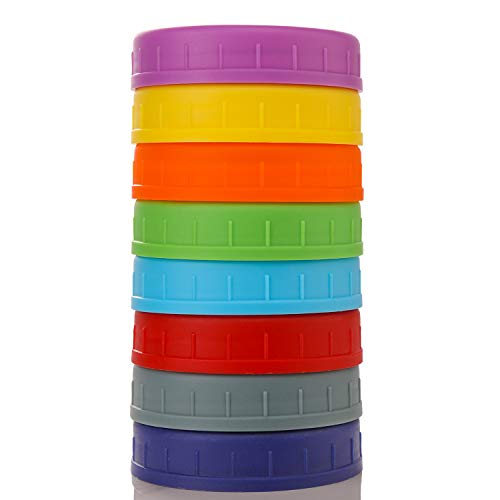 Regular Mouth Mason Jar Lids [8 Pack] For Ball, Kerr And More - Colored Plastic Storage Caps For Mason/Canning Jars - Leak-Proof #TOP7