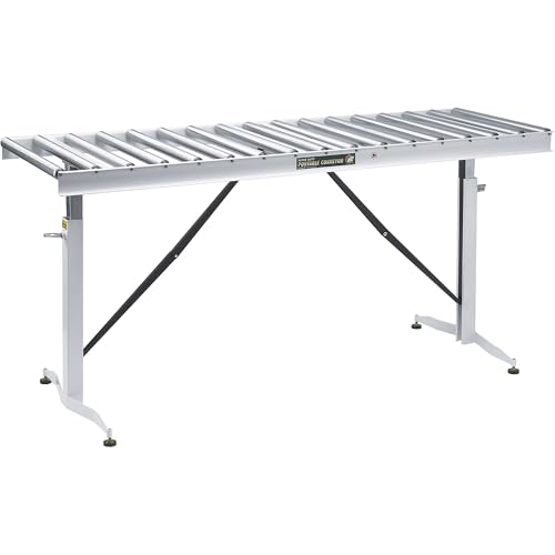 HTC HRT-90 Adjustable Folding Roller Conveyor Table 66-Inch length by 24-Inch wide 17-Ball Bearing Rollers, 500 Lbs. Material support