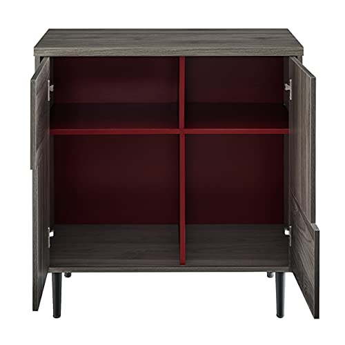 Walker Edison Modern Color Pop Buffet Accent Entryway Bar Cabinet Storage Entry Table Living Room Dining Room, 30 Inch, Slate Grey And Red Interior #TOP4