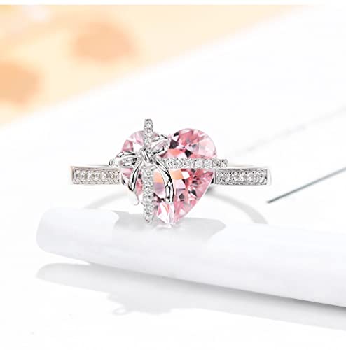 925 Sterling Silver Pink Diamond Heart Shape Morganite Diamond Ring Lucky Yellow Zirconium Diamond Ring AAA Cubic Zirconia Solitaire Ring CZ Diamond Ring Eternity Engagement Wedding Ring 5383