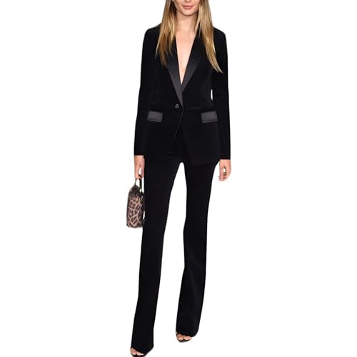 Women's 2 Piece Suits Slim Fit Velvet Formal Double Breasted Lapel Collar Pocketed for Women Suits Dinner Outfits