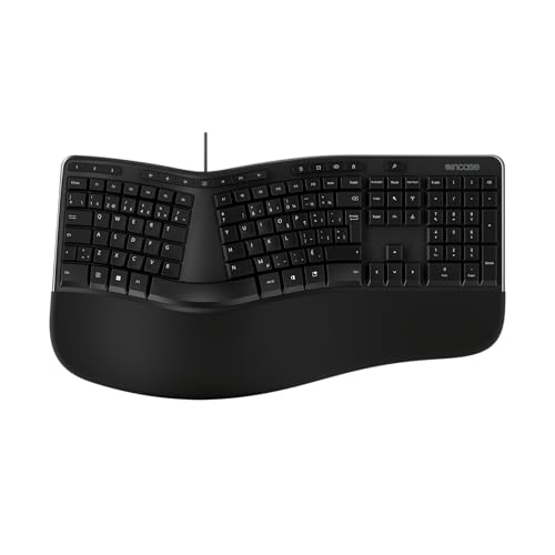Incase Wired Ergonomic Keyboard Designed by Microsoft Refined Ergonomic Design Built-in Shortcuts Keys Layered Palm Rest for Wrist Support Integrated Number Pad French Canadian Layout