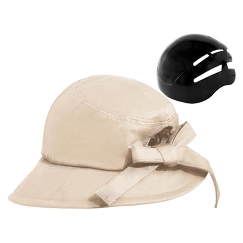 Casque de vélo pour femme détachable avec chapeau marron à large bord