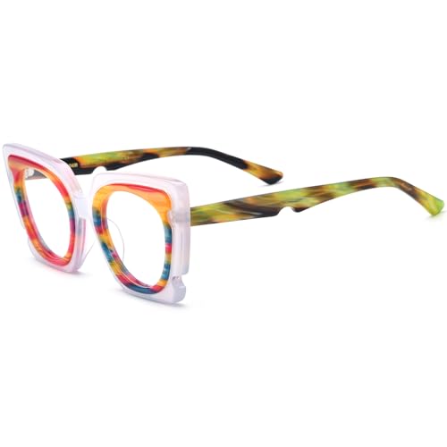 Image of HEPIDEM Gradient Multicolor Acetate Glasses Frame Women Big Oversize Eyeglasses 2023 New Spectacles Eyewear