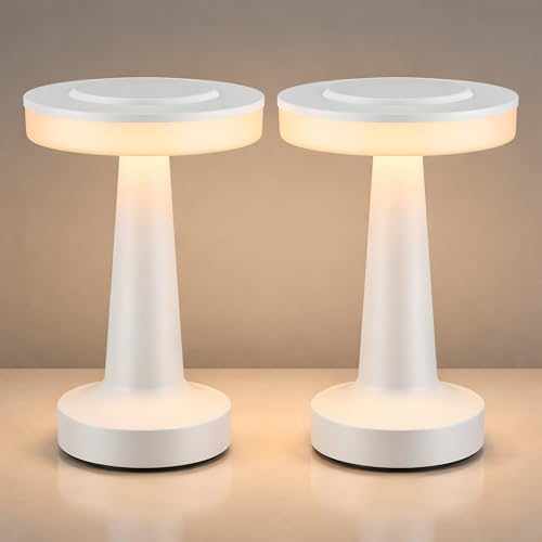 Image of Riakrum 2 Pcs LED Cordless Table Lamp Bulk Rechargeable,White | Portable Wireless Lamps, 3 Color Stepless Dimming, 15 Hour Battery, Touch Control, Wedding Home Restaurant Decor