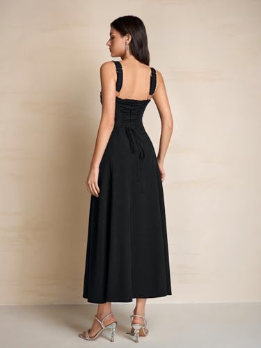Image of KUTUMAI Floral Corset Midi Dresses for Women 2026 Lace Up Flowy Summer Wedding Guest Dress with Pockets