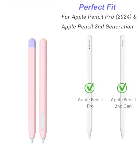 Image of Silicone Case for Apple Pencil Pro & Apple Pencil 2nd Generation, Light Pen Skin Cover Sleeve Accessories Soft Protective iPad Pencil Grip Holder, Pink + Lavender